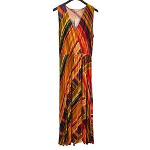 Lascana Dress Womens 44 US 12 Earth‎ Tone Contrast Stripe Maxi Vacation Beach